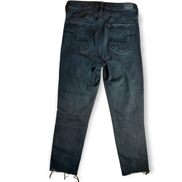 AE Super High Rise Black Distressed Cropped Jegging Size 10 - Picture 5 of 7